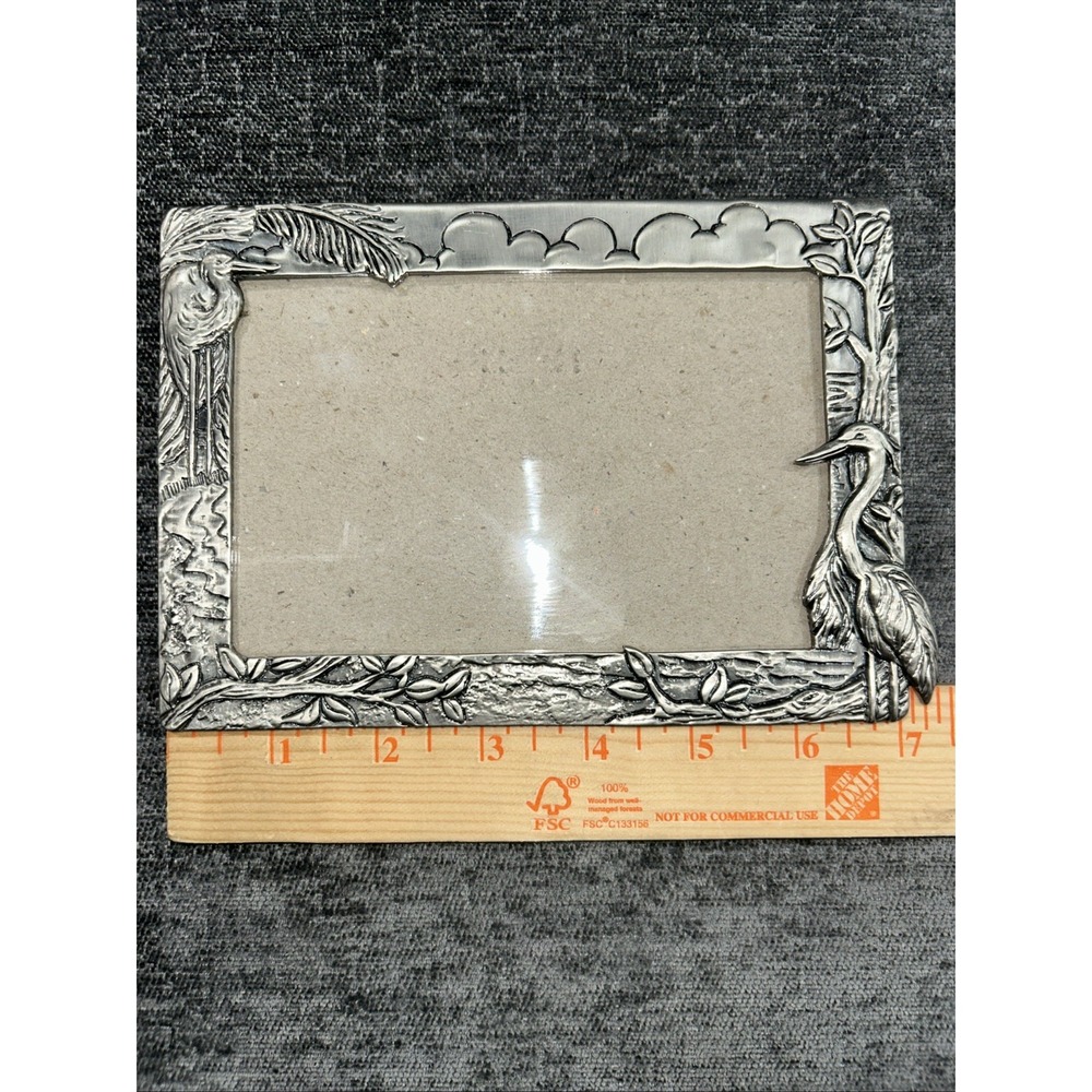 VTG MISTCO Silver Tone Heron Egret Bird Pic Frame Made in Taiwan Tropical 3.5x5